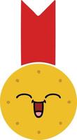 flat color retro cartoon gold medal vector