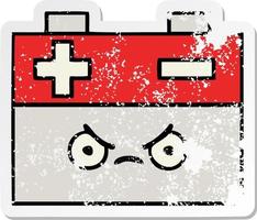 distressed sticker of a cute cartoon car battery vector