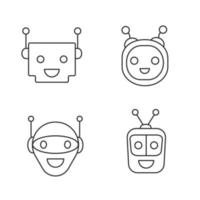 Chatbots linear icons set. Laughing virtual assistants collection. Modern robots. Conversational agents. Thin line illustration. Contour symbol. Vector isolated outline drawing. Editable stroke