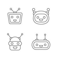 Chatbots linear icons set. Laughing virtual assistants collection. Conversational agents. Thin line illustration. Modern robots. Contour symbol. Vector isolated outline drawing. Editable stroke