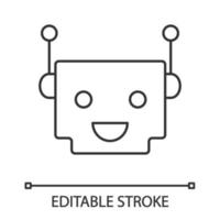 Chatbot linear icon. Thin line illustration. Modern robot. Square head laughing chat bot. Virtual assistant. Conversational agent. Contour symbol. Vector isolated outline drawing. Editable stroke