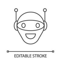 Chatbot linear icon. Thin line illustration. Talkbot. Modern robot. Android laughing chat bot. Virtual assistant. Conversational agent. Contour symbol. Vector isolated outline drawing. Editable stroke