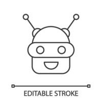 Chatbot linear icon. Thin line illustration. Talkbot. Modern robot. Android laughing chat bot. Virtual assistant. Conversational agent. Contour symbol. Vector isolated outline drawing. Editable stroke