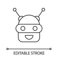 Chatbot linear icon. Thin line illustration. Talkbot. Modern robot. Android laughing chat bot. Virtual assistant. Conversational agent. Contour symbol. Vector isolated outline drawing. Editable stroke