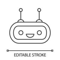 Chatbot linear icon. Thin line illustration. Talkbot. Laughing chat bot. Modern robot. Virtual assistant. Conversational agent. Contour symbol. Vector isolated outline drawing. Editable stroke