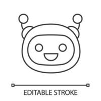 Chatbot linear icon. Thin line illustration. Talkbot. Laughing chat bot. Modern robot. Virtual assistant. Conversational agent. Contour symbol. Vector isolated outline drawing. Editable stroke