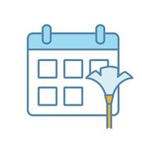 Cleaning schedule color icon. Calendar with broom. Isolated vector illustration