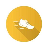 Flying sneaker flat design long shadow glyph icon. Motion. Comfort trainers. Sports footwear. Vector silhouette illustration