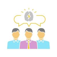 Team brainstorming glyph color icon. Silhouette symbol on white background with no outline. Teamwork. Collective problem solving. Negative space. Thinking process. Generating idea. Vector illustration