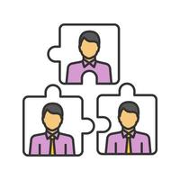 Teamwork color icon. Team problem solving. Personnel interaction. Partnership. Staff puzzles. Isolated vector illustration