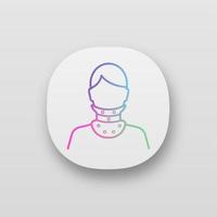 Cervical collar app icon. Neck brace. Medical foam neck support. UI UX user interface. Orthopedic collar. Cervical spine stabilization. Traumatic head and neck injuries. Vector isolated illustration