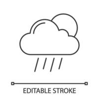 Scattered shower linear icon. Rainy and sunny weather. Thin line illustration. Cloud, sun and rain. Downpour, cloudburst. Weather forecast. Contour vector isolated outline drawing. Editable stroke