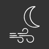 Clear windy night chalk icon. Wind at night. Weather forecast. Isolated vector chalkboard illustration