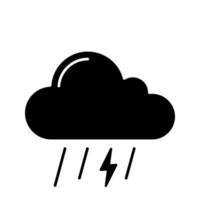 Thunderstorm glyph icon. Thundery showers. Stormy. Rain with lightning. Rainy weather. Rain, cloud and lightning bolt. Weather forecast. Silhouette symbol. Negative space. Vector isolated illustration