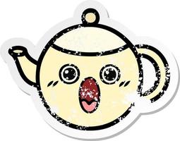 distressed sticker of a cute cartoon tea pot vector