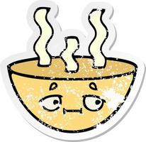 distressed sticker of a cute cartoon bowl of hot soup vector