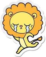 sticker of a crying cartoon lion vector