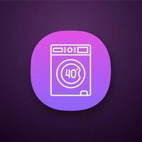 Machine washable at 40 degree app icon. Machine wash. Gentle cycle. Washing at forty Celsius degree. Washable mattress cover. UI UX interface. Web or mobile application. Vector isolated illustration