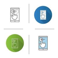 Smartphone touchscreen icon. Drag gesture. Flat design, linear and color styles. Isolated vector illustrations