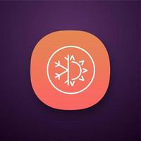 Winter and summer app icon. Dual season mattress. Four seasons. Air conditioning. Sun and snowflake. UI UX user interface. Web or mobile application. Vector isolated illustration