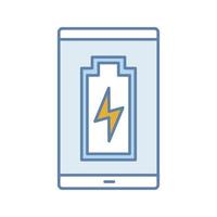 Smartphone battery charging color icon. Charge completed. Mobile phone battery level indicator. Isolated vector illustration