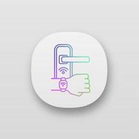 Door lock opened with NFC bracelet app icon. UI UX user interface. Near field communication padlock. RFID wristband. Contactless technology. Web or mobile application. Vector isolated illustration