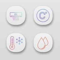 conjunto de iconos de aplicaciones de aire acondicionado. acondicionador de aire, grado celsius, temperatura de invierno, humidificación. interfaz de usuario ui ux. aplicaciones web o móviles. Ilustraciones de vectores aislados