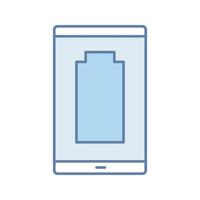 Discharged smartphone color icon. Mobile phone low battery. Empty battery level indicator. Isolated vector illustration