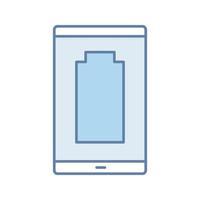 Discharged smartphone color icon. Mobile phone low battery. Empty battery level indicator. Isolated vector illustration