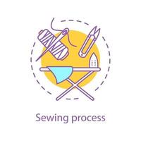 Sewing process concept icon. Tailoring idea thin line illustration. Needlecraft. Dressmaking. Vector isolated outline drawing