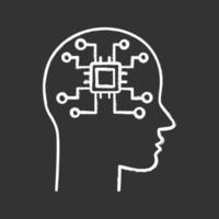 Artificial intelligence chalk icon. Robot. Human head with chip digital network. Robotics. Isolated vector illustration