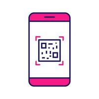 QR code scanning smartphone app color icon. Matrix barcode scanner. 2D code mobile phone reader. Isolated vector illustration