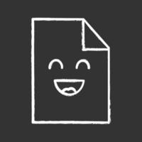 Smiling file character chalk icon. Happy document. Successful agreement, contract. Excellent review. Emoji, emoticon. Isolated vector chalkboard illustration