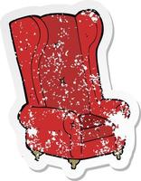 retro distressed sticker of a cartoon old armchair vector