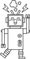 line drawing cartoon malfunctioning robot vector