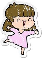 distressed sticker of a cartoon happy girl vector