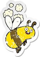 pegatina retro angustiada de una divertida abeja de dibujos animados vector