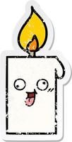 distressed sticker of a cute cartoon lit candle vector