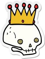 sticker of a cartoon skull with crown vector