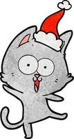 funny textured cartoon of a cat wearing santa hat vector