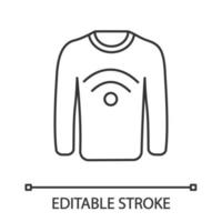 NFC clothes linear icon. Near field communication sweater. Thin line illustration. RFID tag. Contactless technology. NFC jumper. Contour symbol. Vector isolated outline drawing. Editable stroke