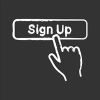 Sign up button click chalk icon. New user registration. Membership. Hand pressing button. Isolated vector chalkboard illustrations