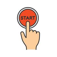 Start button click color icon. Launch. Hand pushing button. Isolated vector illustration