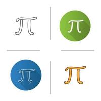 Pi icon. Mathematical constant. Flat design, linear and color styles. Isolated vector illustrations