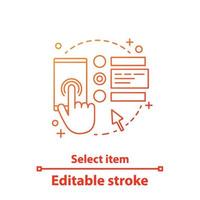 Select items concept icon. Submit order. Online shopping idea thin line illustration. Digital purchase. Place order. Payment options. Vector isolated outline drawing. Editable stroke