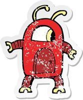 retro distressed sticker of a cartoon alien robot vector