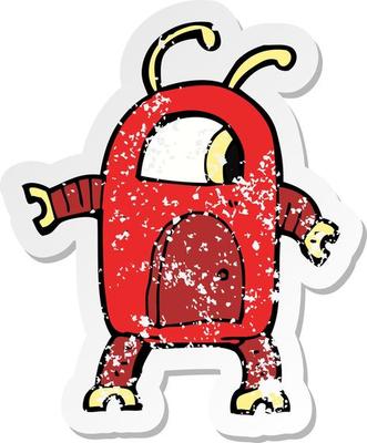 retro distressed sticker of a cartoon alien robot