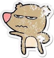 distressed sticker of a annoyed bear cartoon vector