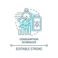 Consumption schedules turquoise concept icon. Energy strategy keystone abstract idea thin line illustration. Isolated outline drawing. Editable stroke. vector