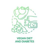 Icono de concepto de gradiente verde de dieta vegana y diabetes. nivel de azúcar en sangre. veganismo y enfermedad idea abstracta ilustración de línea delgada. dibujo de contorno aislado. vector